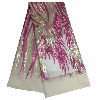 

3 D Pink 2019 African Sequins Tulle Lace Fabric High High Quality Lace Material Net French Embroidery Nigeria Lace Fabric