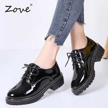 ZOVE/Женская обувь на плоской подошве; обувь из натуральной кожи; женские Модные осенние туфли-оксфорды; офисная обувь; обувь на шнуровке на не сужающемся книзу массивном каблуке и плоской платформе