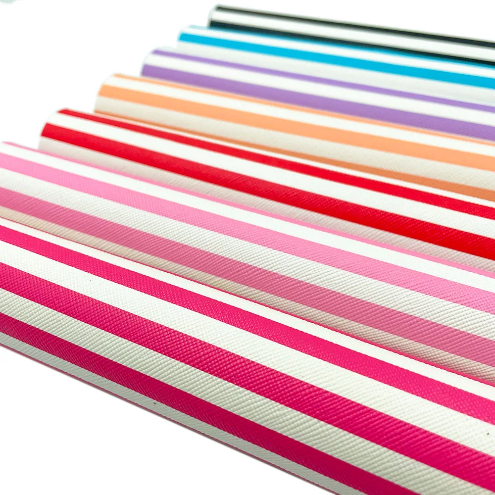 Zebra Crossing Stripe Candy Colour PVC Vinyl PU Leatherette Sewing Fabric Faux Leather DIY Craft Bow Making Material Roll Sheet