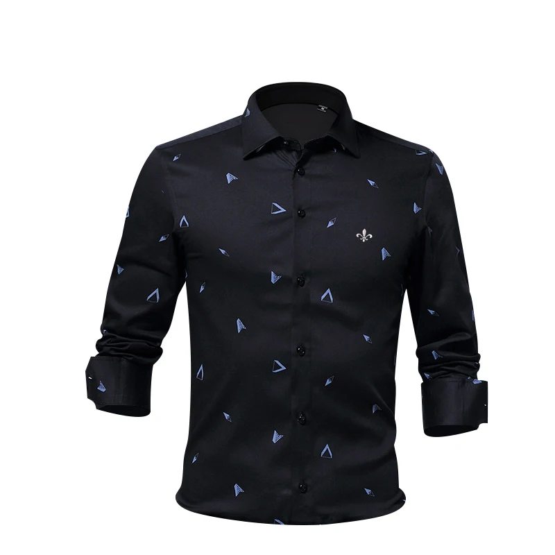 Принт Геометрическая Мода Blusa Camisa Social Masculina Dudalina длинный рукав тонкая рубашка мужская одежда с цветочным рисунком пуловер Белый мужской - Цвет: DCZ5683-BLACK