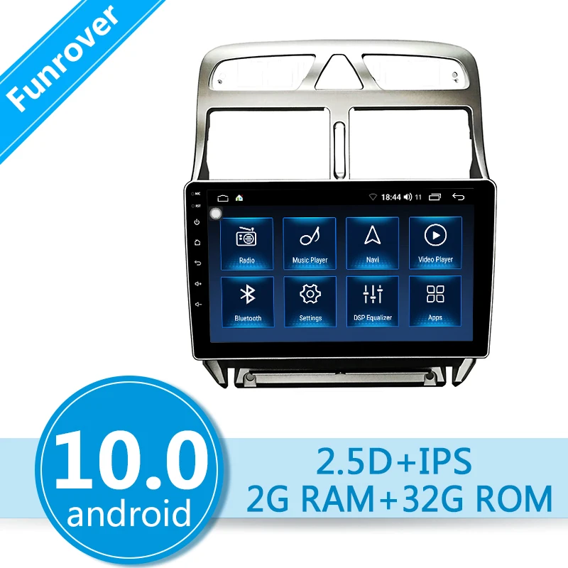 FUNROVER android10.0 2din dvd 2.5D + IPS автомобильный Радио мультимедийный плеер для Peugeot 307 2002 2013