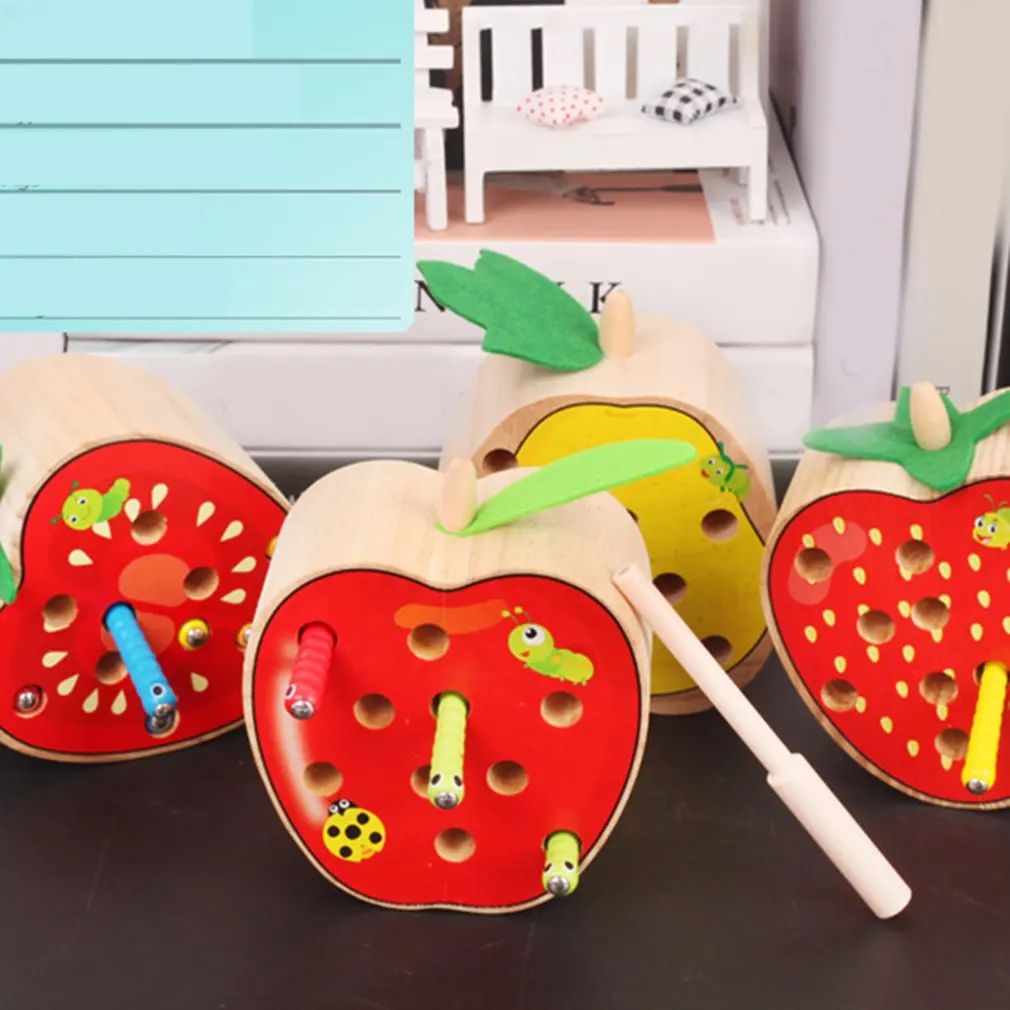 Детские деревянные игрушки 3D головоломка Раннее детство развивающие игрушки ловить червя игра цветная Когнитивная Магнитная игрушка