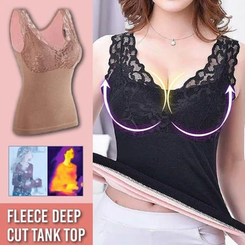 

Women Fleece Lined Underwear Tops Built-in Bra Padded Lace Cami Tank Top Vest XIN-Shipping