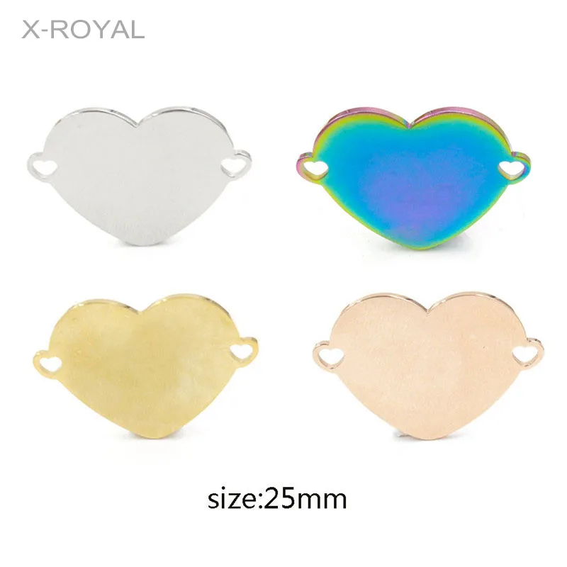 

X-ROYAL 5Pcs/lot Stainless Steel Rose Gold Heart Shape Bracelet Charms DIY Jewelry Making Findings Necklace Pendant Connectors