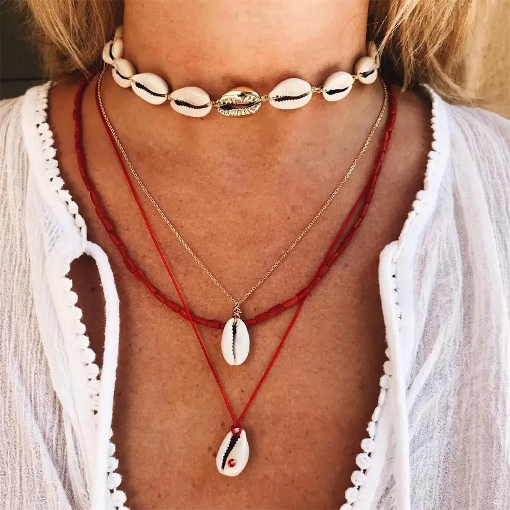 

Women Vintage Necklaces Shell Clavicle Chain Pendant Gold Multilayer Necklace Simple Lady Seaside Party Jewelry Accessories