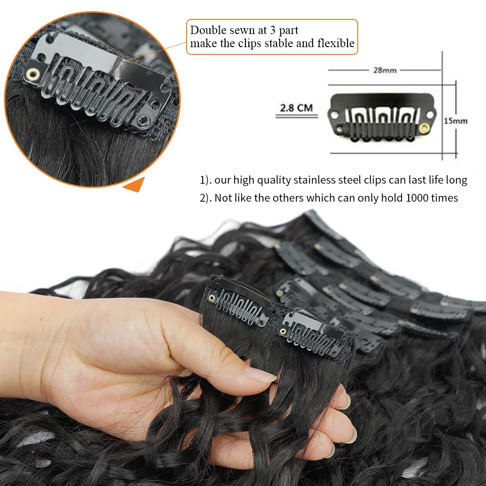 160G Natural Wave Clip in Hair Extensions European Hair Machine Made Remy Human Full Head Set Clip ins human hair extensions