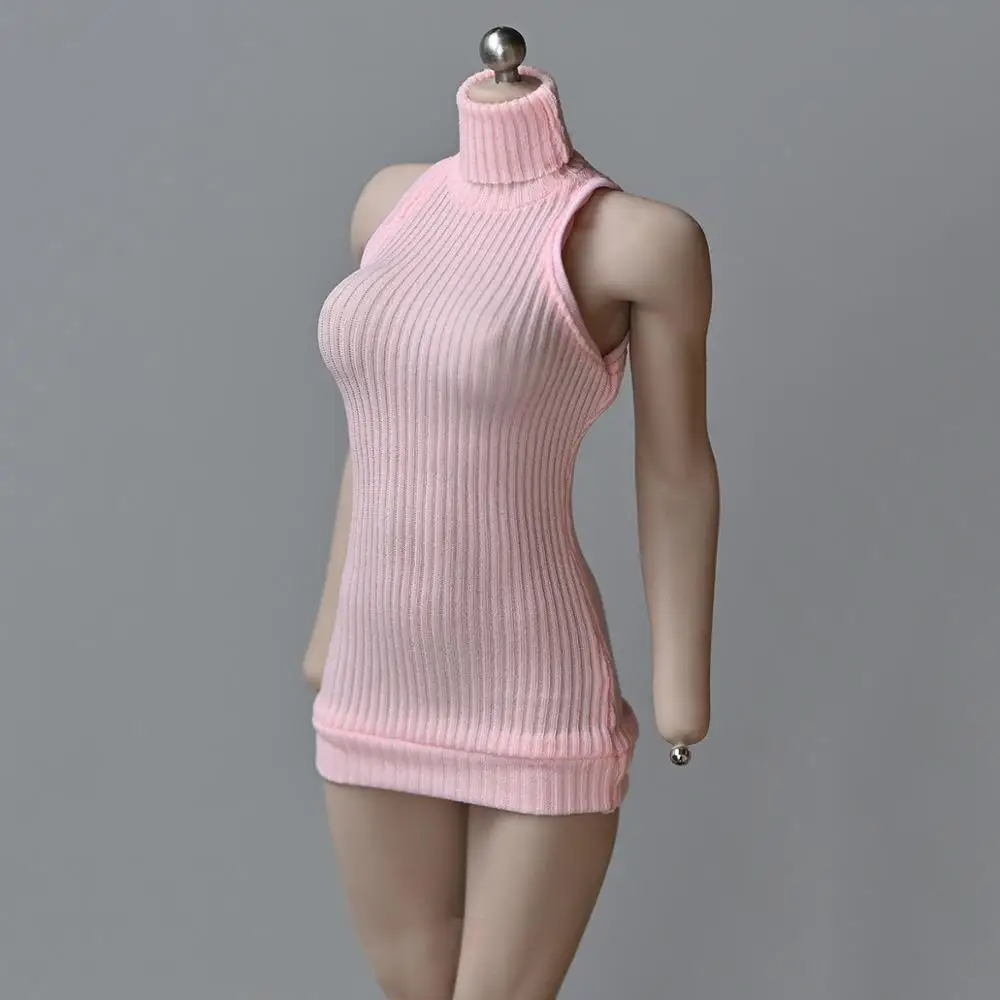 

1/6 Soldier clothes female body model accessories trend thick stripe high neck and shoulder-cut sweater for 12 inch body