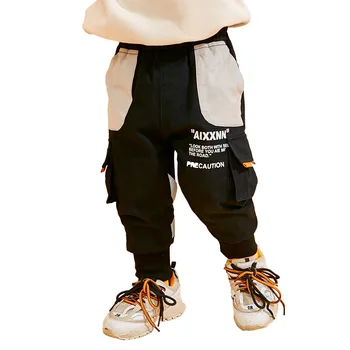 

WLG boys winter cargo pants kids velvet thick letter printed pockets pant baby boy thick warm fashion trousers 2-7 years