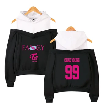 

Twice Pink Hoodies Women Summer Harajuku Kawaii Fashion Off Shoulder Hoodies Sweatshirt Korean Style Women Clothing Kpop
