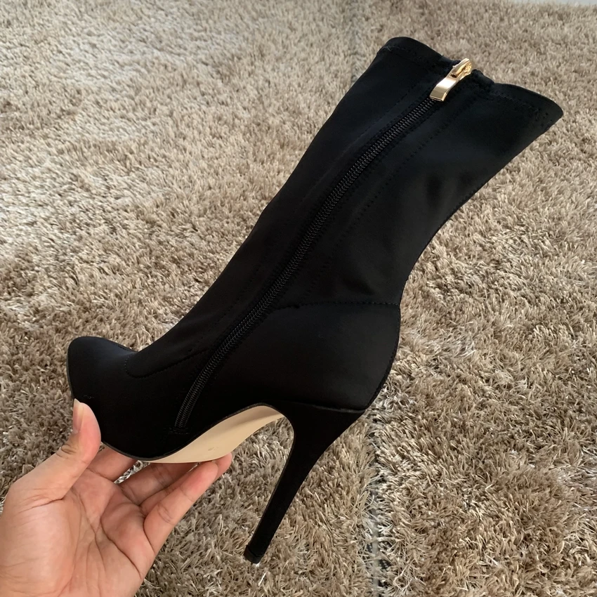 New Womens Sock Boots Winter Ankle Boots Woman Stretch Fabric High Heels Boot Ladies Chaussure Lady High Heel Shoe