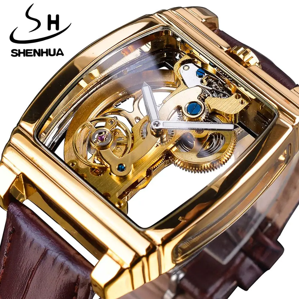 Shenhua 2020 Designer Full Trasparente Royal Luxury Impermeabile Mens Automatico Meccanico Casual Orologio Da Polso Tourbillion Scheletro