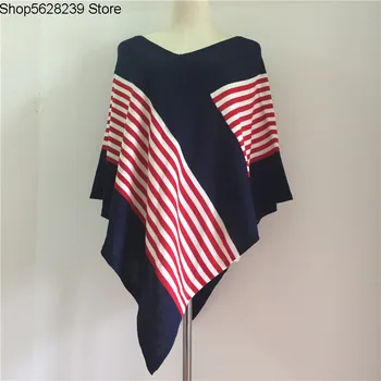 

Italy Gao File Irregular Stripes Spell Color Knitting Shirt Wool Blended Cloak Shawl Female