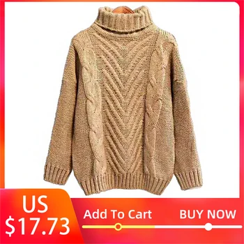 

Turtleneck Sweater Thick Line Twist Thick jumpers 2019 Autumn Winter New Casual Women One Size Khaki Beige White Rose