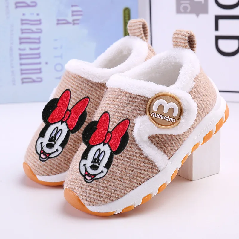 Disney/детская обувь с рисунком Минни и Микки из мультфильма; мягкая подошва; толстая теплая хлопковая обувь; обувь из хлопка