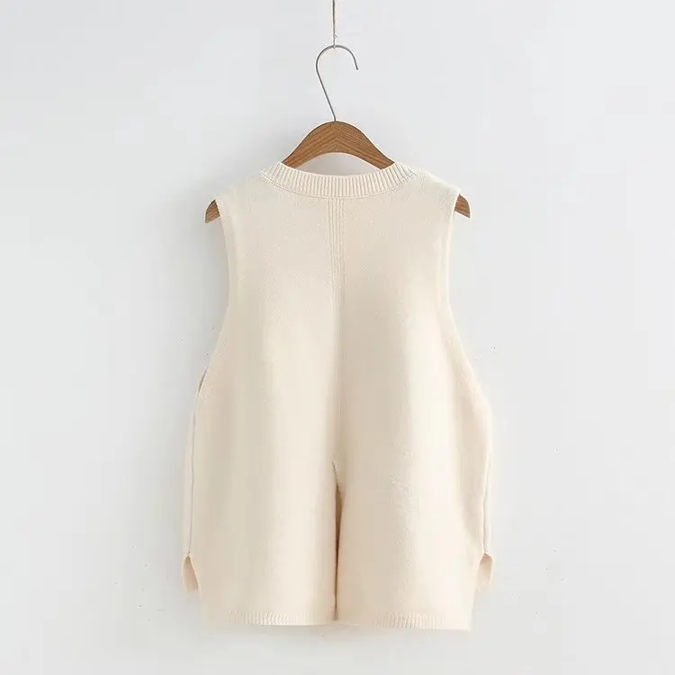 Autumn Cute Cat Embroidery Knit Pullover Sweater Women Solid Color Sleeveless Female Vestido Casual Sweet Sweater Vest Z110