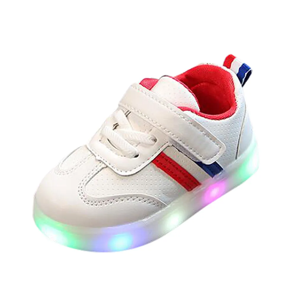 New Children Luminous Shoes Boys Girls Stripe Sport Running Shoes Baby Lights Fashion Sneakers Toddler Kids LED Sneakers Oct 23 - Цвет: Red