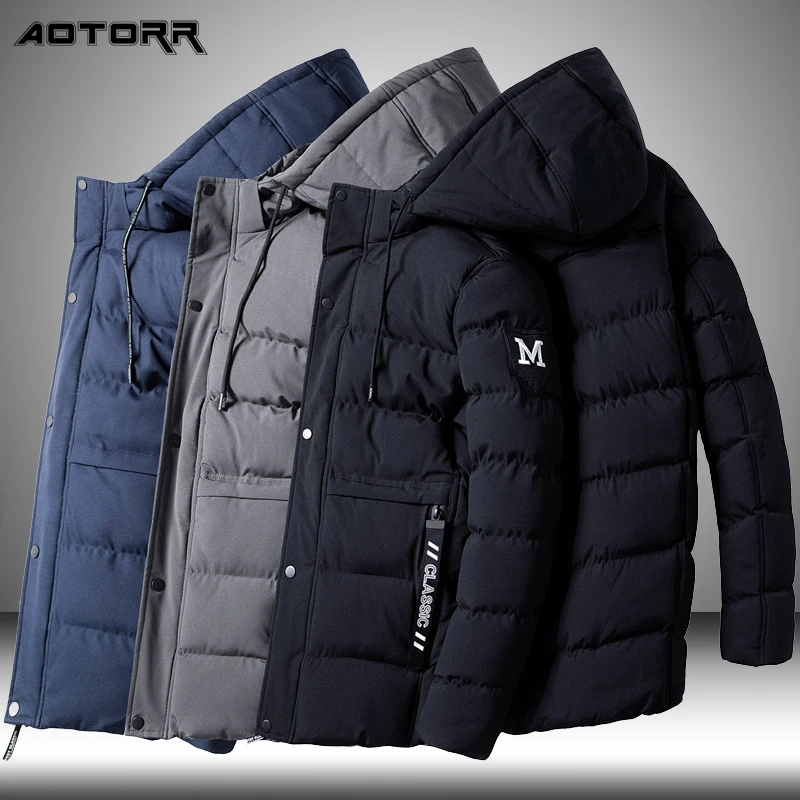Brand 2021 New Winter Thick Parka Coat Men Warm Cotton Jacket Fashion Hooded Slim Stand Collar Coats Casual Clothing 4XL | Мужская