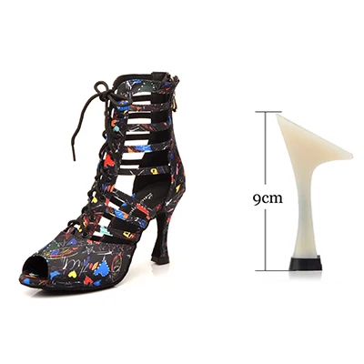 Black 9cm Ladingwu; Новинка; обувь для латинских танцев; сапоги для выступлений; женские бальные туфли; обувь для танцев; обувь для сальсы; Женская атласная обувь с принтом под заказ - Цвет: Black 9cm