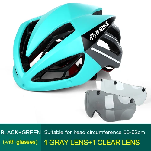 INBIKE велосипедный шлем, велосипедный шлем, магнитные очки для горной дороги, велосипедные шлемы, солнцезащитные очки, велосипедные очки, 3 линзы, велосипедный шлем - Цвет: Green 2Lens