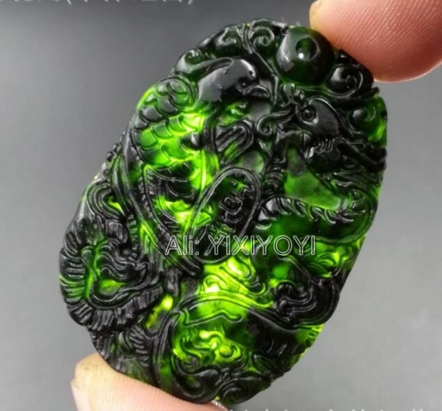 Натуральный черный зеленый камень Yu резной китайский дракон феникс Цзянь подвески-амулеты на удачу+ веревка ожерелье ювелирные изделия оптом