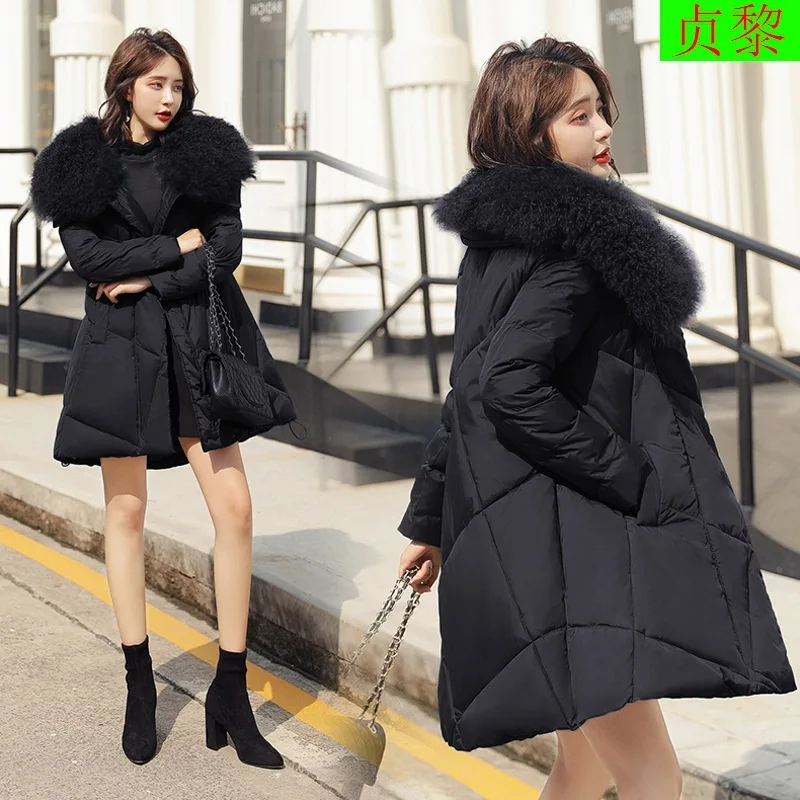 

2018 Winter New Style Women's Korean-style Da Mao with HAT Medium Length Cotton Coat down Feather Cotton-padded Clothes Thick Wa