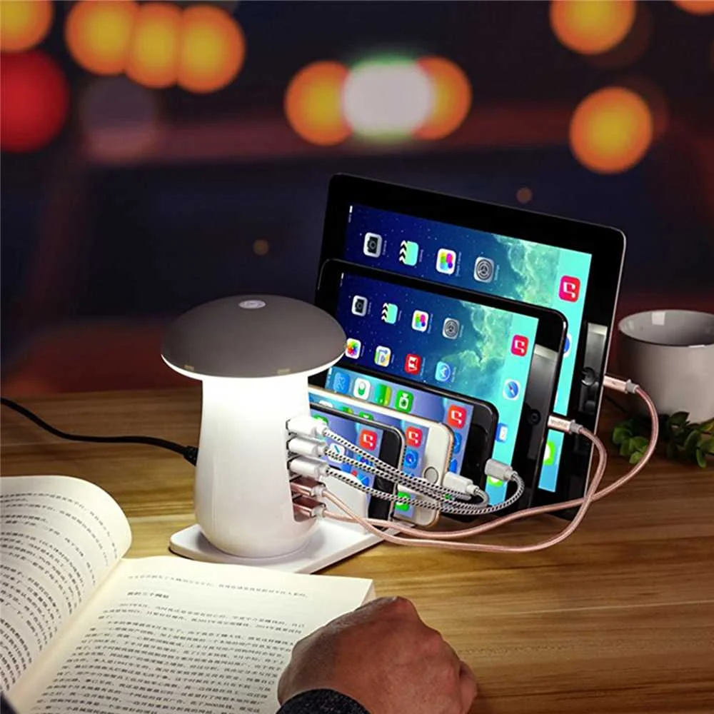 LEORY QC3.0, USB зарядное устройство, многопортовый, для быстрой зарядки, гриб, светодиодный, настольная лампа, зарядная подставка для iPhone XR 11 Pro, huawei Mate30 P
