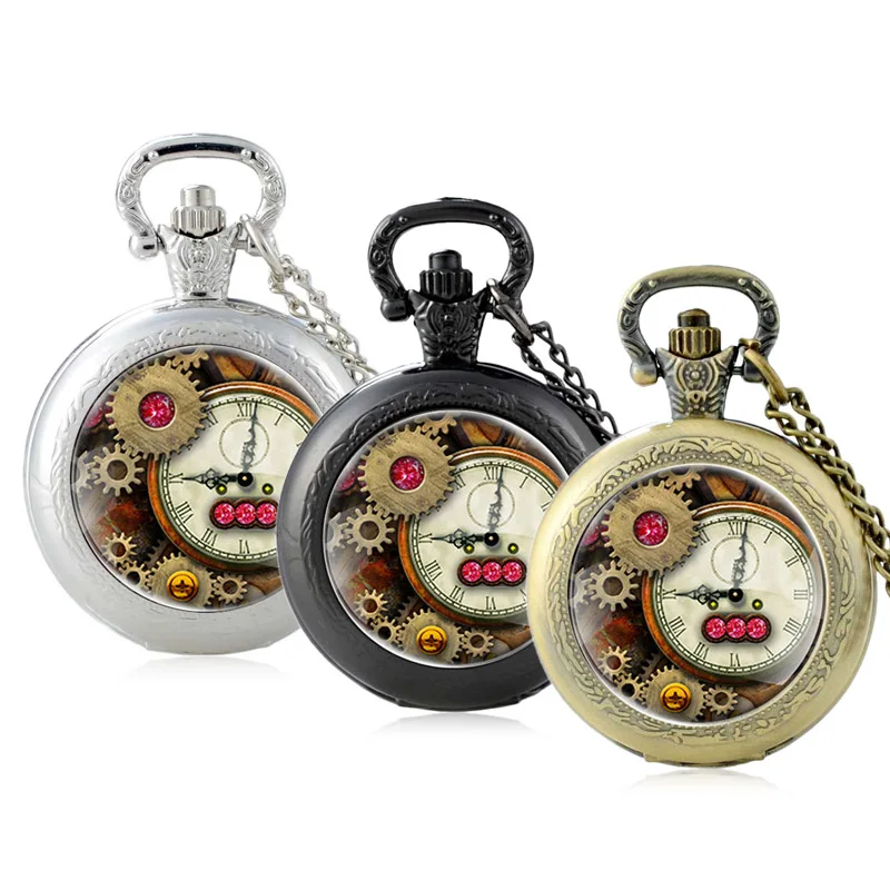 Часы наручные в стиле стимпанк для мужчин и женщин модные карманные кварцевые со