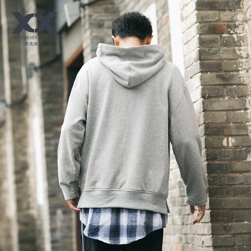 Японская толстовка с капюшоном мужская рубашка клетчатая строчка поддельные две части свободные мужские толстовки пальто