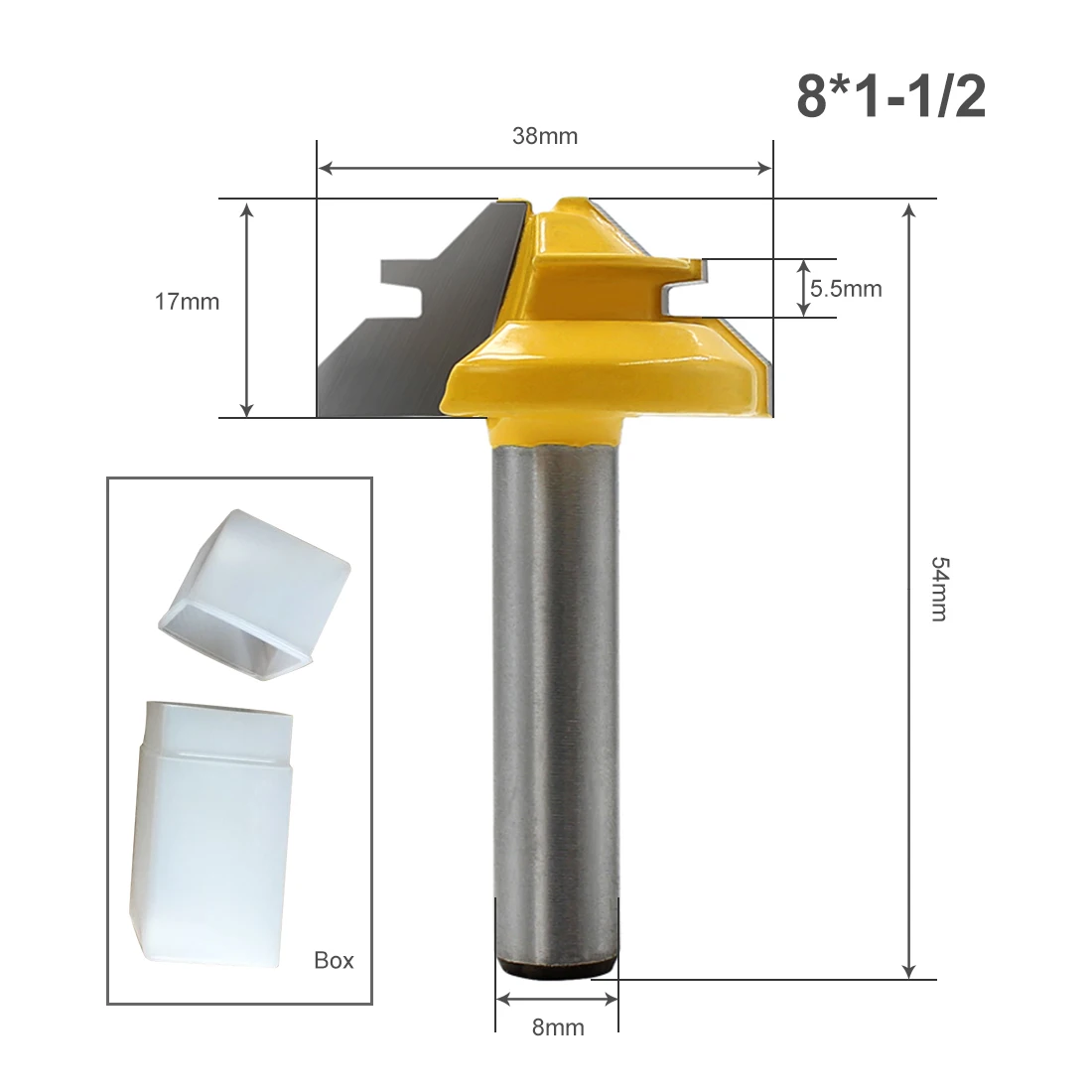 

1Pc 8mm45 Degree Lock Miter Router Bit 8Inch Shank Woodworking Tool Tenon Milling Cutter For Wood Carbide Alloy Drilling Milling