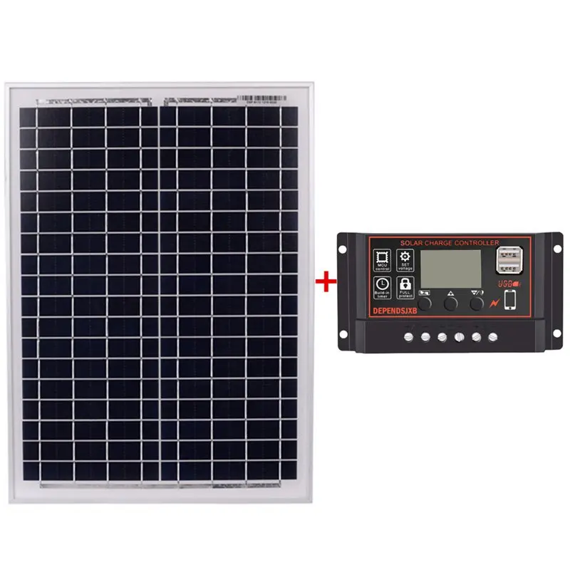 

Solar Panel 18V20W Black Solar Panels + 12V/24V Solar Controller With Usb Interface Battery Travel Power Supply(50A)