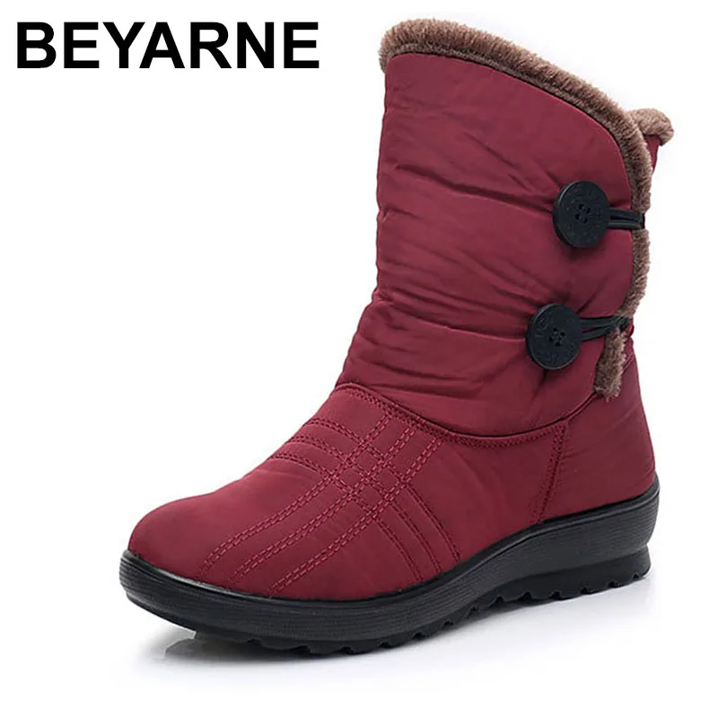 BEYARNEWinter/Женская обувь; зимние ботинки для женщин; Теплые ботильоны из водонепроницаемого материала на танкетке; плюшевые женские ботинки на платформе; сезон зима