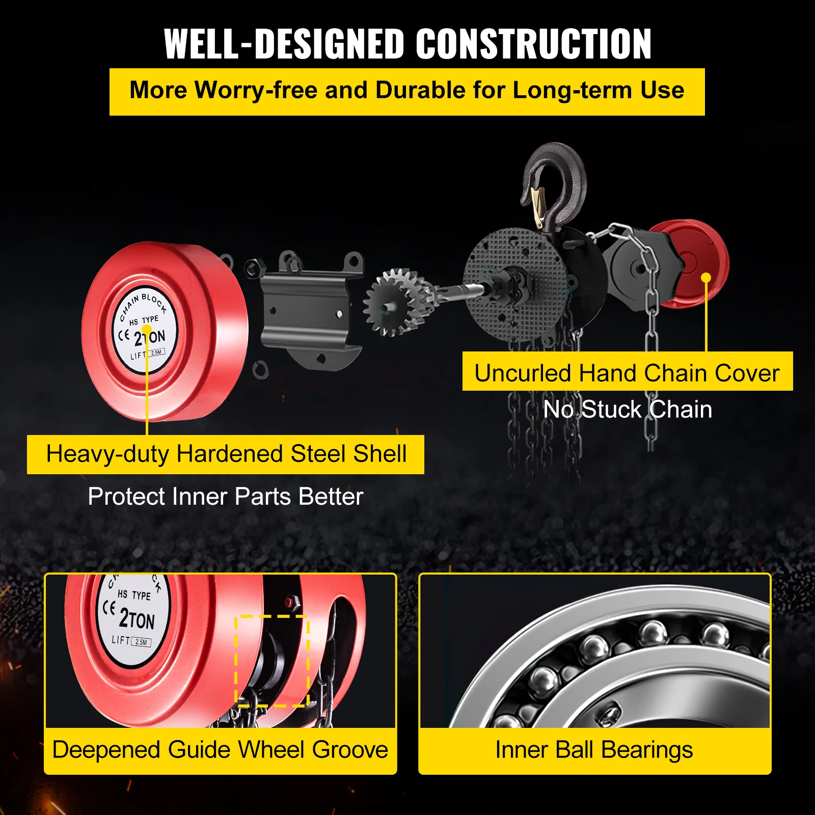 SucceBuy Chain Hoist Chain Block 1/2/3Ton 2200/4400/6600 LBS Capacity 8/15 Feet Lifting Height Steel Construction manual chain hoist