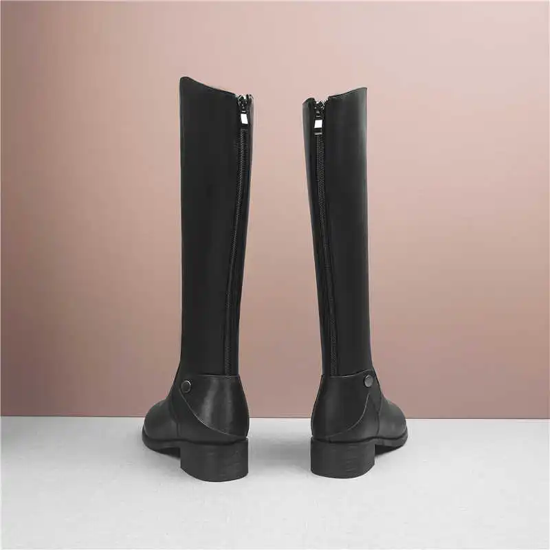Smirnova/Большие размеры 34-45, новые сапоги до колена женские сапоги из искусственной кожи и коровьей кожи осенне-зимние сапоги для верховой езды на среднем каблуке с молнией