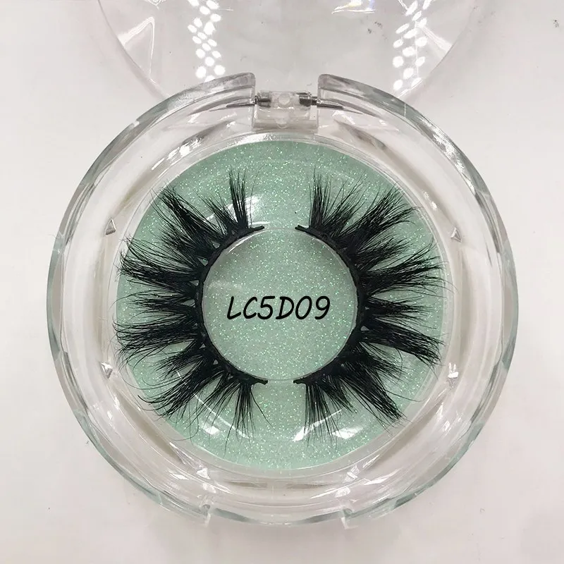 LC5D09 5D 25 мм норковые ресницы на заказ прозрачный круглый ящик - Цвет: LC5D09