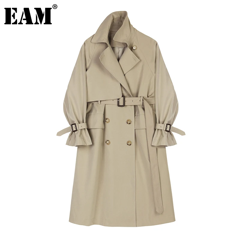 EAM-Trenca larga holgada de manga larga con solapa nueva para mujer, abrigo tipo Camel, a la moda, para primavera y otoño, 2021, 1Z943
