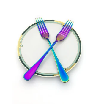 

2 6 10 pcs Rainbow Dinner Fork Multi-Color Steak Forks Four Tines Long Handle Table Fork Set Kitchen Flatware Dinnerware set