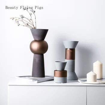 

Direct home ceramic vase model room decoration flower arrangement tabletop decoration matte geometric combination matte design