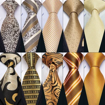Gold Paisley Men Silk Necktie Fahsion Brooches Men Tie Handkerchief Cufflinks Sets 12 Colors Men Gifts Barry.Wang Designer 1
