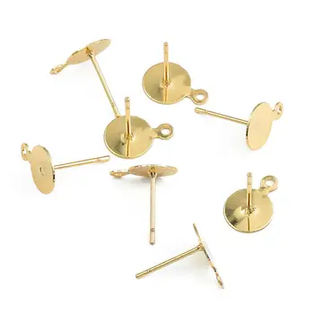 

6/8/10mm 18K Gold Plated Stud Earring Blank Base Ear Post Earring Plug Ear Back For DIY Jewelry Making Cabochon Cameo Settings