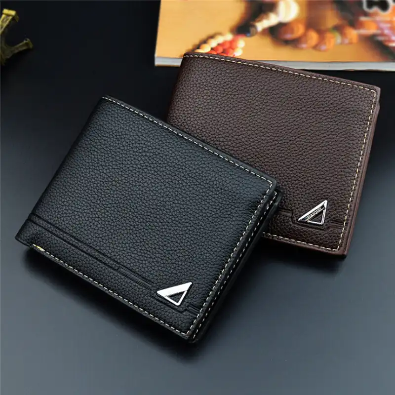 Billetera de cuero de PU corta color café para hombres billetera de tres  pliegues cartera pequeña estable madura simple moda novio pequeño regalo| Carteras| - AliExpress