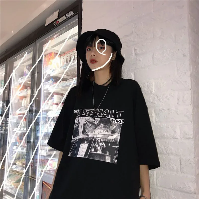 women Summer tee tops Goth Kawaii рубашка женская shirt clothes clothing top E-Girl Cotton TEE Harajuku style Y2K print T-shirt