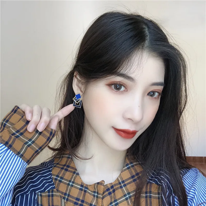 Fashion temperament geometric square drop glaze color earrings sweet girl fashion earrings jewelry accessories