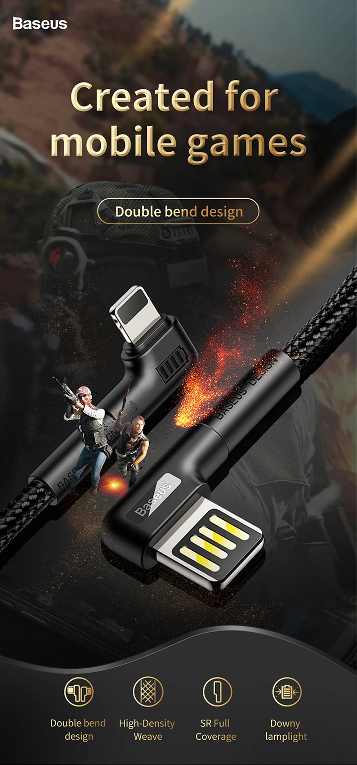 Baseus usb кабель для зарядки с двойным изгибом для iPhone 11 XS Max XR 8 Plus 2.4A быстрое зарядное устройство кабель для передачи данных USB шнур для зарядки