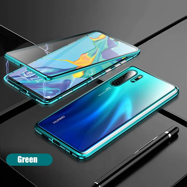 Green Магнитный двухсторонний чехол из закаленного стекла для huawei P30 Pro Lite светильник P 30Lite 30Pro 30 P30Lite P30Pro чехол с откидной крышкой на 360 ° - Цвет: Green