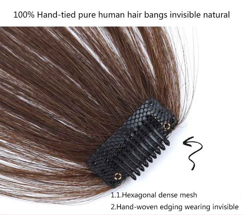 Curved hair bangs fake hair bang100% Real remy human hair clip in hair extensions bangs darklight brown human hair fringe