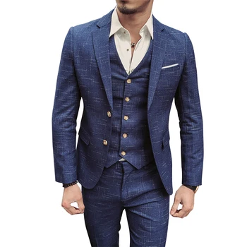 

[XZ95] Notch Irregular Plaid Retro Style Men Suit 3pc Charming Handsome Wedding Groom Tuxedo Business Set (Blazer+Vest+Pants)
