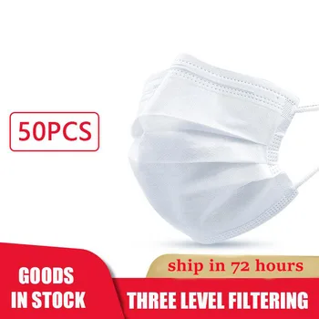 

1050/100/200pcs Bag Disposable Face Mouth Mask Dust Respirator Adult Mouth Mask Non-woven Three-layer Filter Face Mask