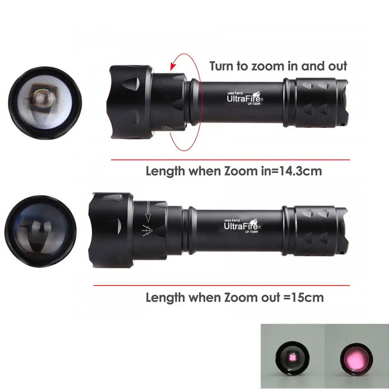  UltraFire Outdoor UF-T20 Cree IR 850nm 940nm Luz Night Vision Zoomable LED Flashlight Light Hunting