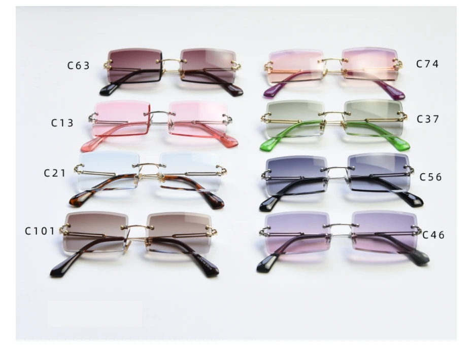 47157 Small Rectangular Frameless Trimming Fashion Street Shooting Sunglasses UV400