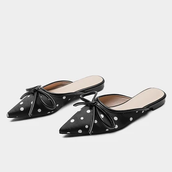 

In spring and summer of 2020, the new Korean fashion Joker polka-dot pointy flat heels wear toe-wrapped slippers women's shoes